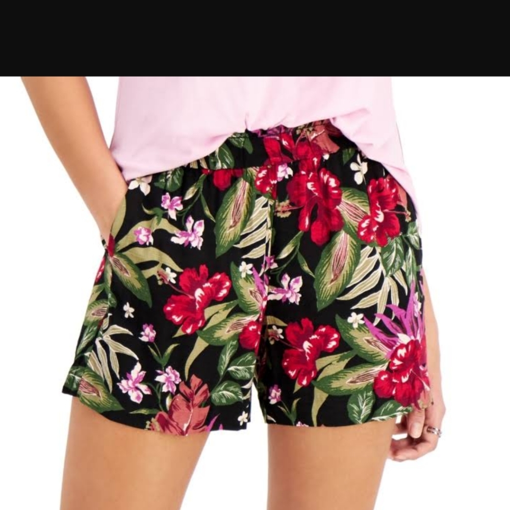 Style & Co Hawaiian, black floral shorts, New